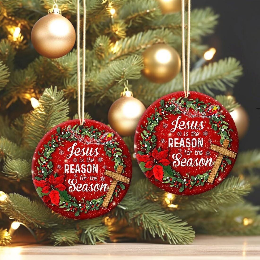 Christmas Orrnament, Jesus is The Reason for The Season Ceramic Ornament, Religious Gifts for Christ Empowered, Ideas For Christmas Trees DCLAF01